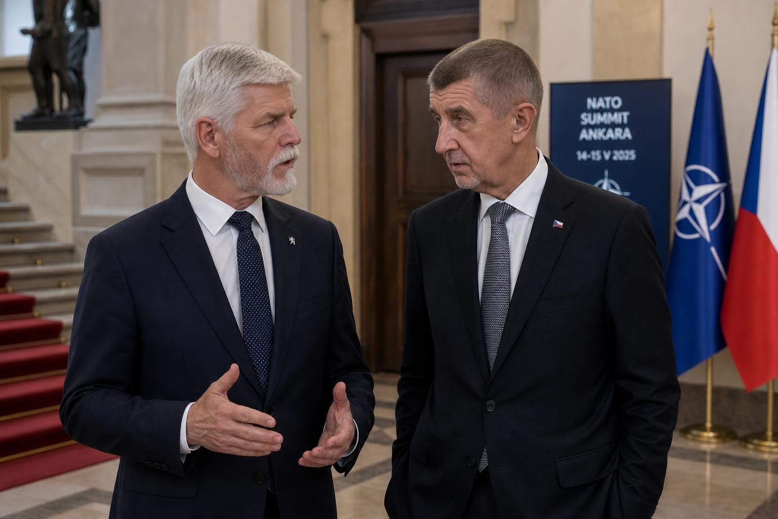 český prezident a premiér se dostali do konfliktu ohledně vedení země těsně před odletem na summit nato, což vyvolává napětí v politické scéně.