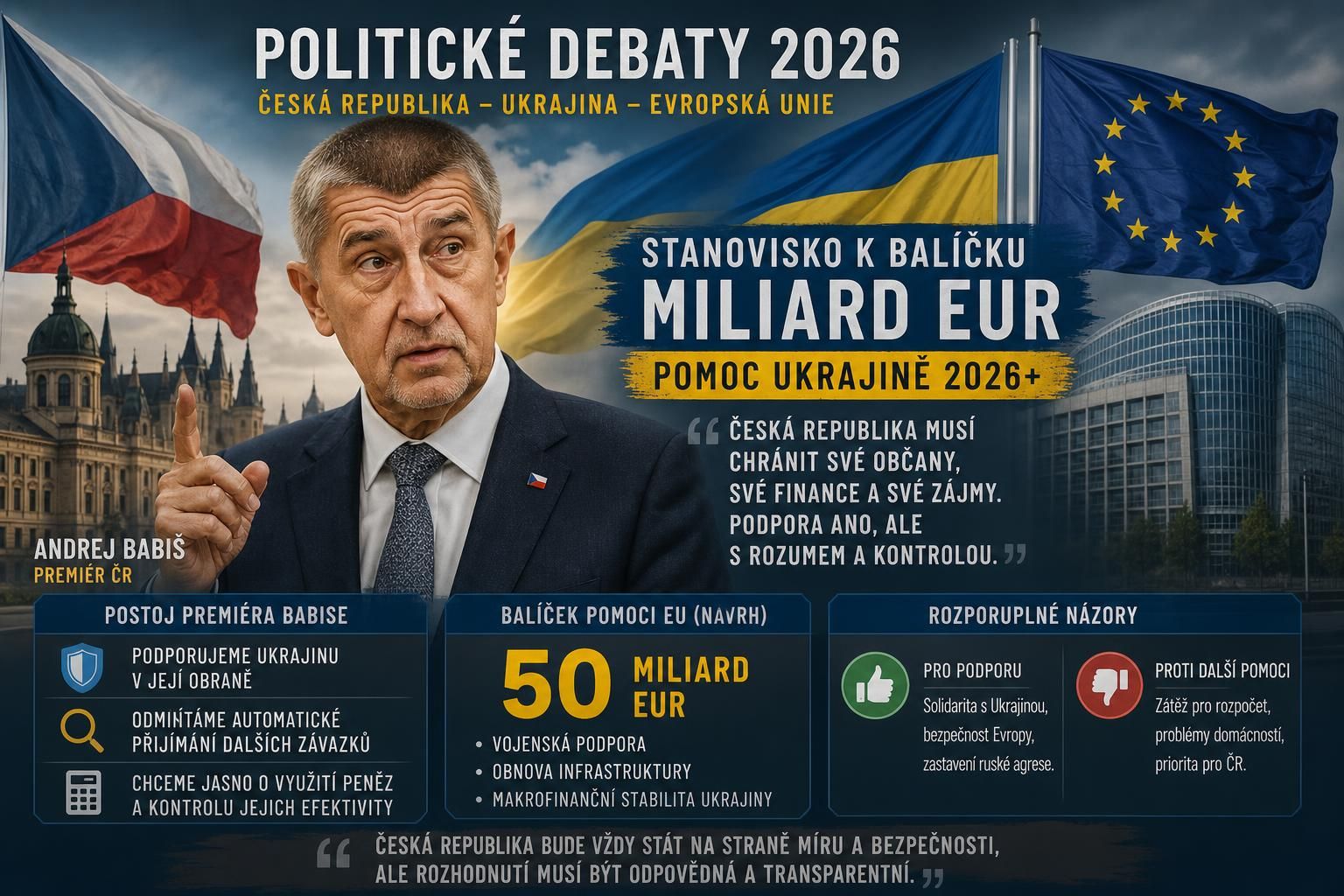 česká republika podle premiéra babiše nepodpoří finanční balíček pro ukrajinu ve výši 70 miliard eur. přečtěte si více o postojích české vlády a důvodech rozhodnutí.
