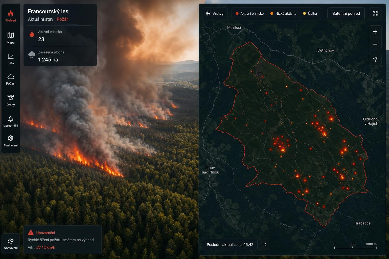 interaktivní mapa požárů ve francii: sledujte živá ohniska požárů, aktuální rizika a bezpečnostní opatření pro ochranu majetku a přírody.