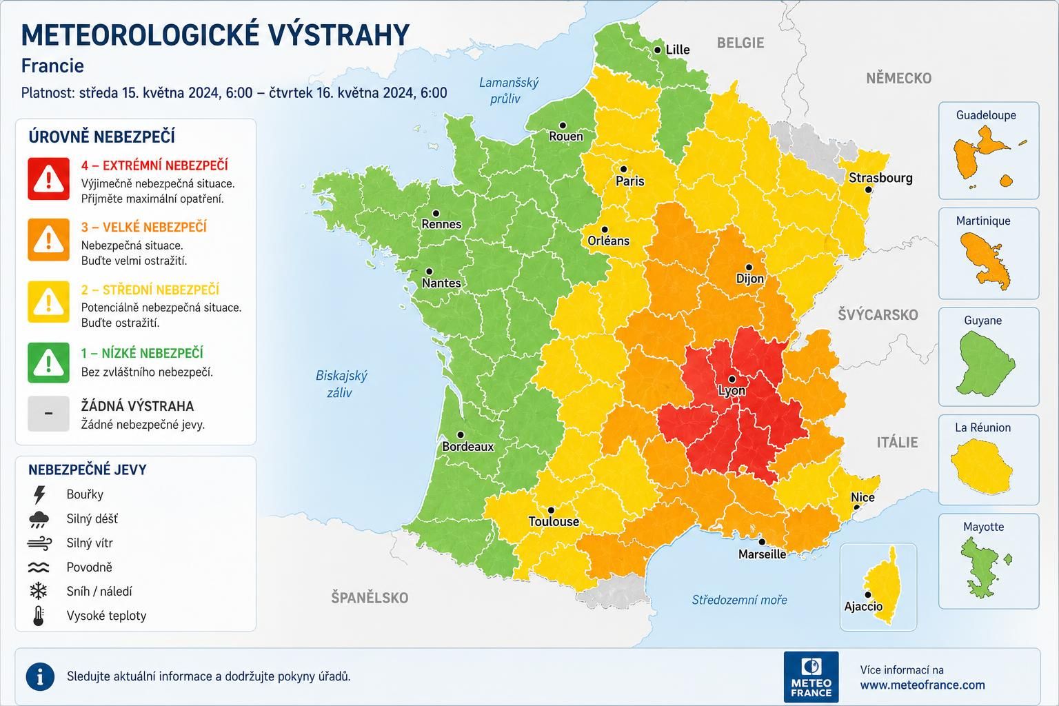 sledujte aktuální meteorologické výstrahy od météo-france a buďte připraveni na změny počasí ve vaší oblasti.