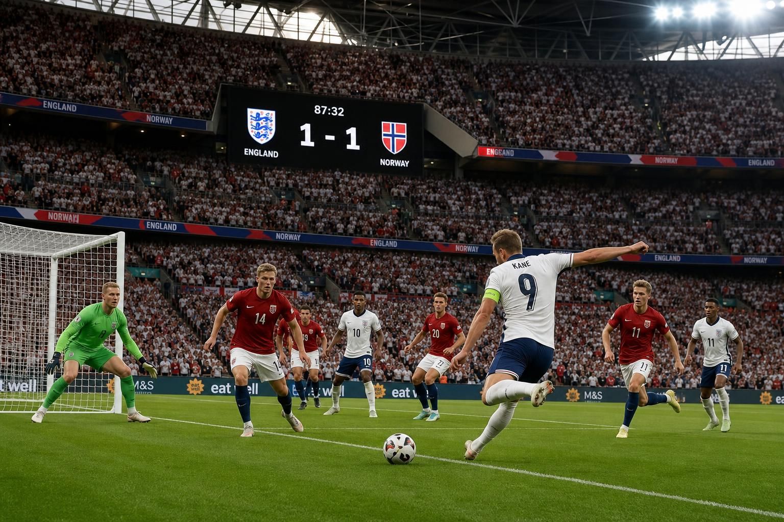 napínavý fotbalový zápas mezi anglií a norskem plný emocí a nečekaných momentů.