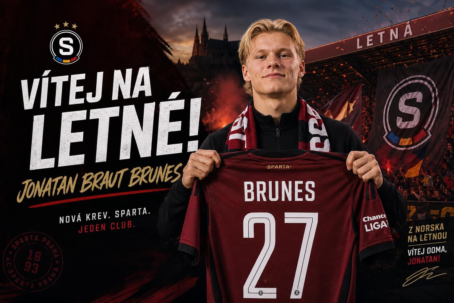sparta praha získává jonatana brauta brunese, bratrance erlinga haalanda, na dlouhodobý kontrakt. posiluje svůj tým talentovaným hráčem s potenciálem pro budoucnost.