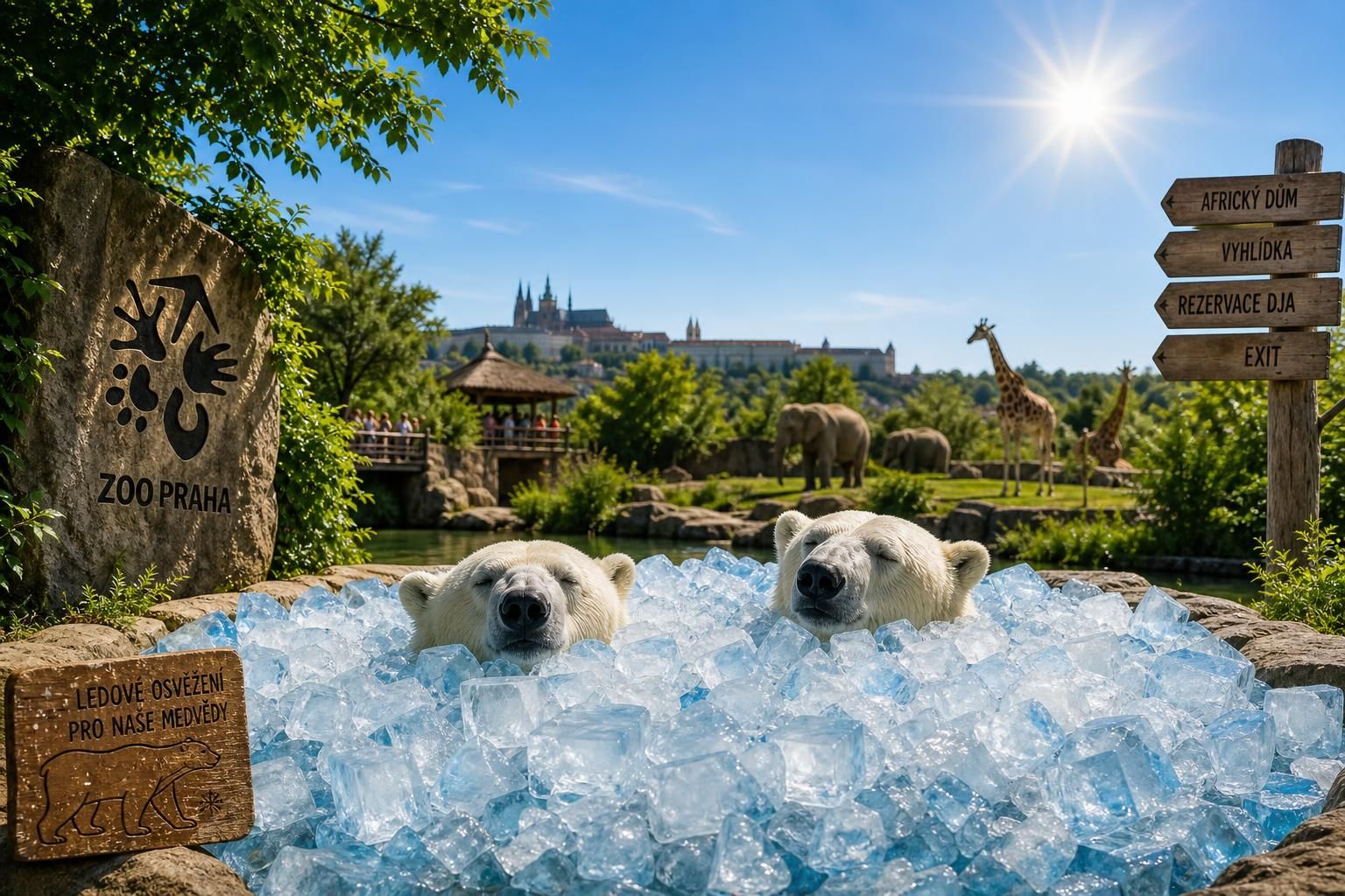 pražská zoo pomáhá polárním medvědům zvládat vlnu veder v evropě tím, že jim poskytuje ledové kostky k ochlazení.