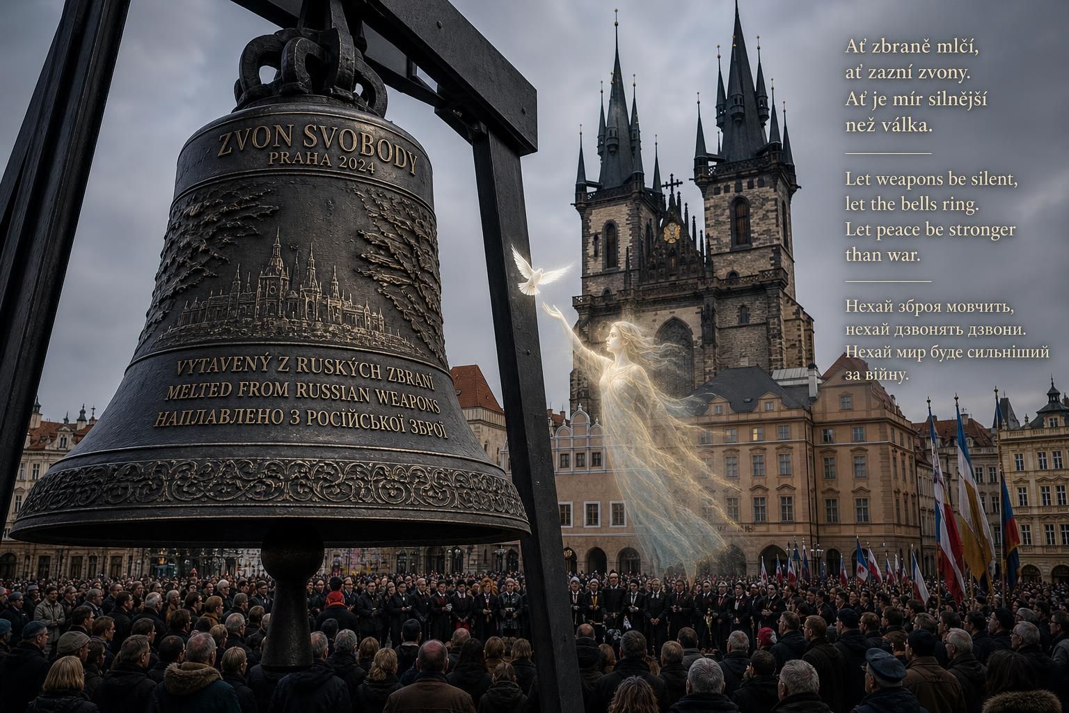 pražský zvon svobody vyrobený z ruských zbraní představuje symbol ukrajinské odvahy a odhodlání v boji za svobodu.