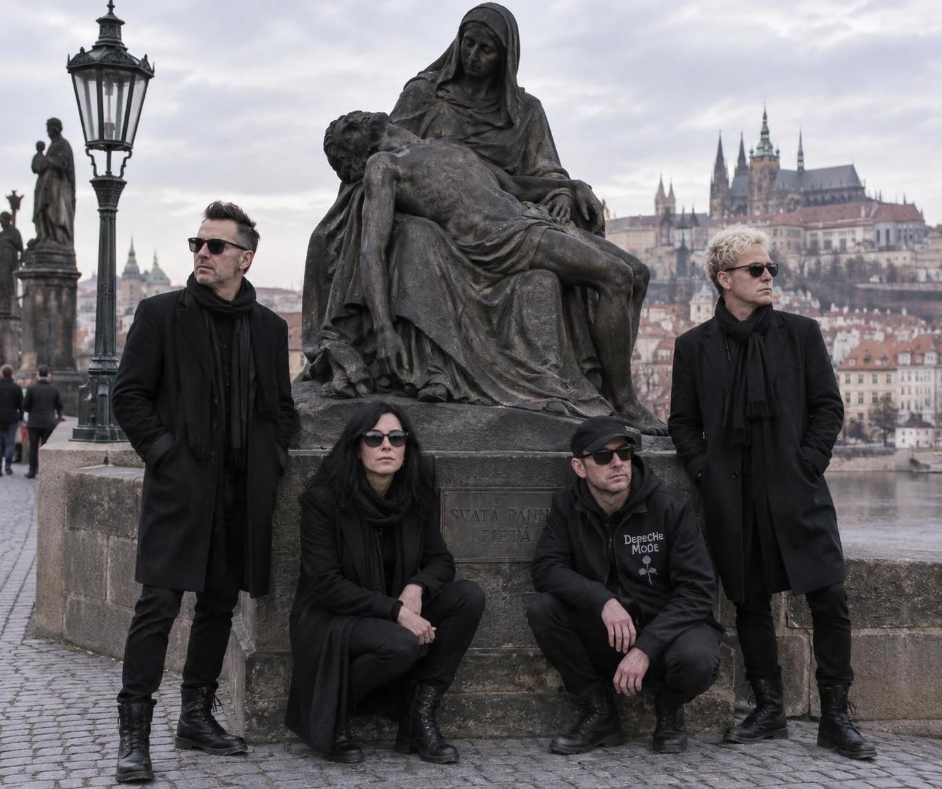 fanoušci depeche mode zaplnili pražský karlův most a oživili ikonickou fotografii kapely z roku 1988. podívejte se na jedinečné setkání.
