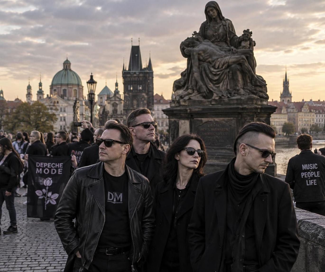 fanoušci depeche mode zaplnili pražský karlův most a připomněli slavnou fotografii kapely z roku 1988. podívejte se, jak ikonický snímek znovu ožil.